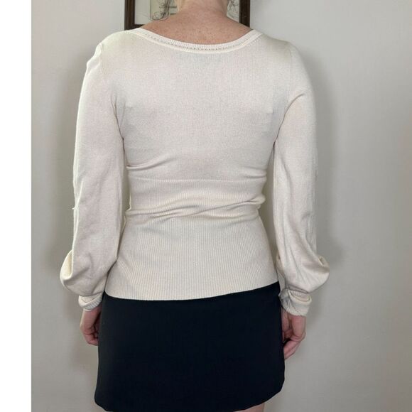 Vintage Express V Neck Cream Sweater Size Large - Picture 2 of 8